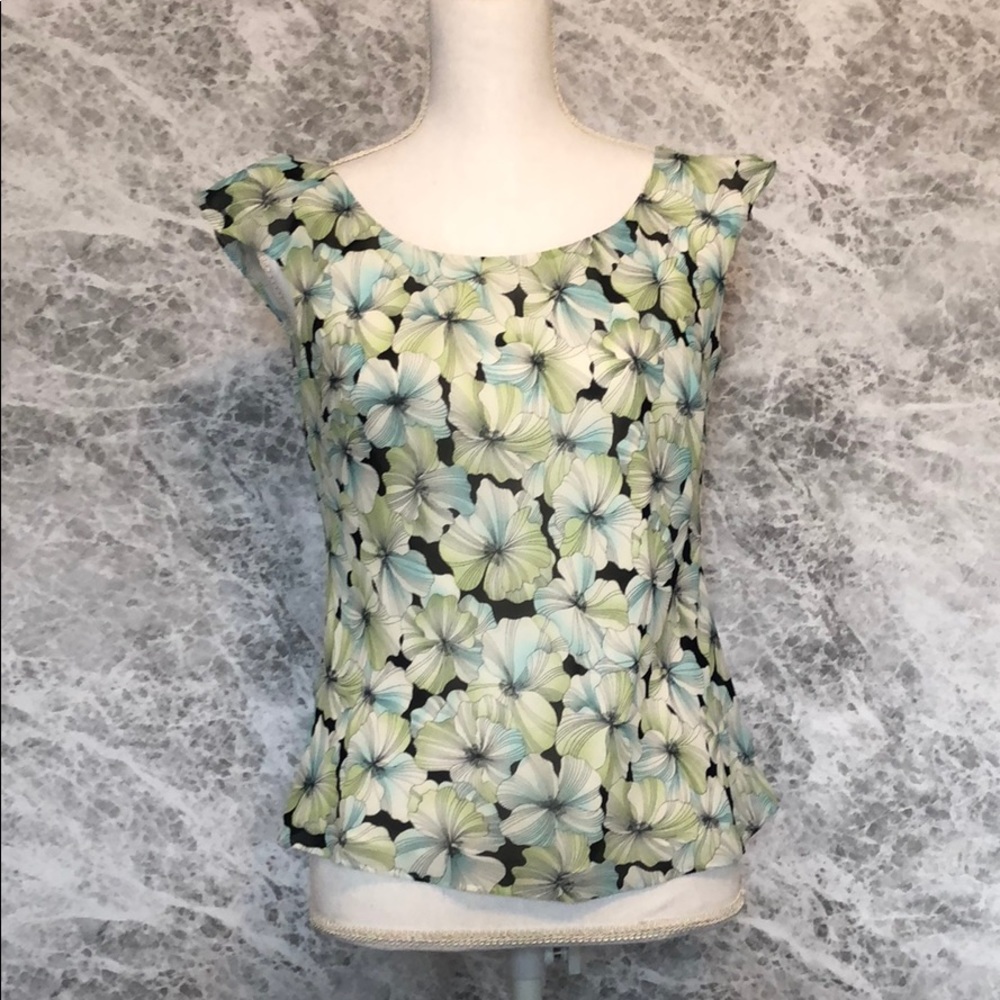 LOFT petite blue and green floral blouse